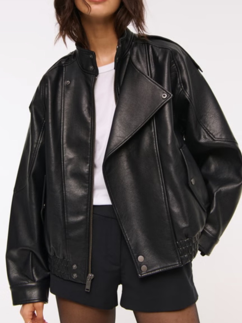 A & F Relaxed Mockneck Vegan Leather Bomber Jacket Black Size M